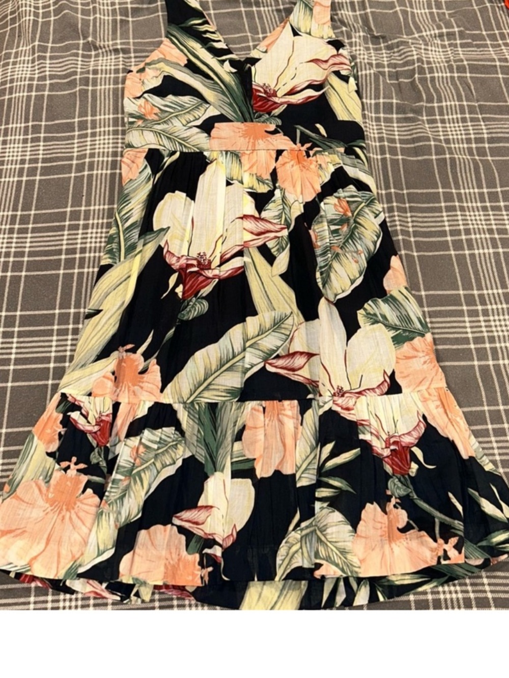 Ann Taylor Navy Blouse Dress with Tropical Leaf Print
